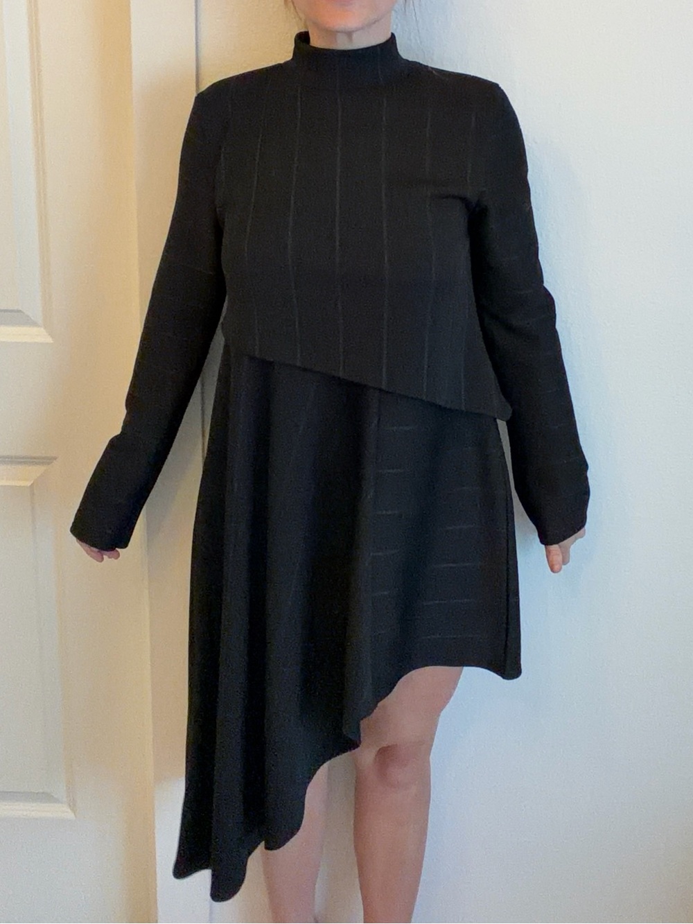 Disturbia Black Asymmetric Long-Sleeve Tunic Dress